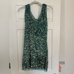 Aidan Mattox Teal and Silver Sequin Backless Dress